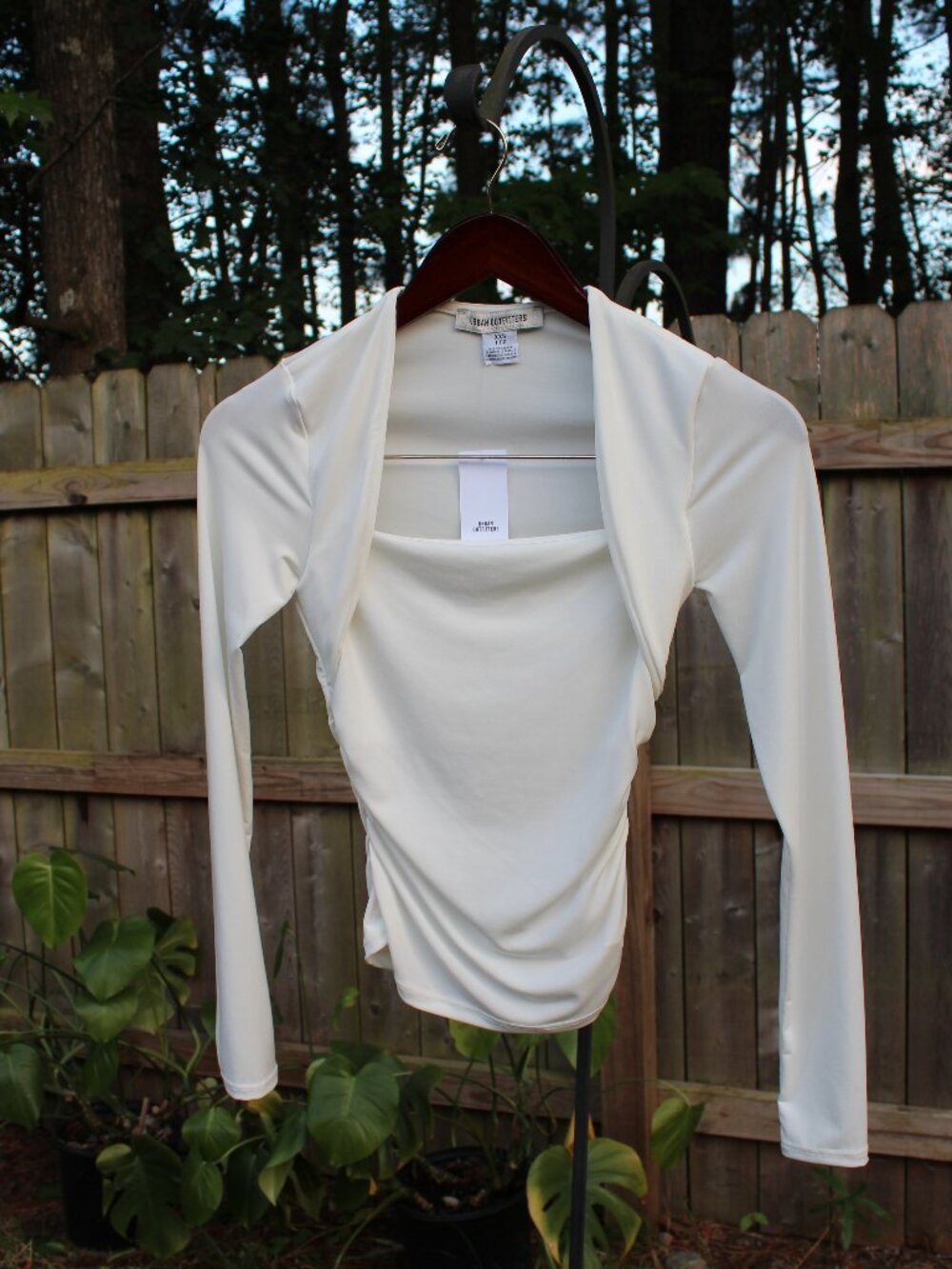 Urban Outfitters Ivory Square Neck Ruched Long Sleeve Top - NWT